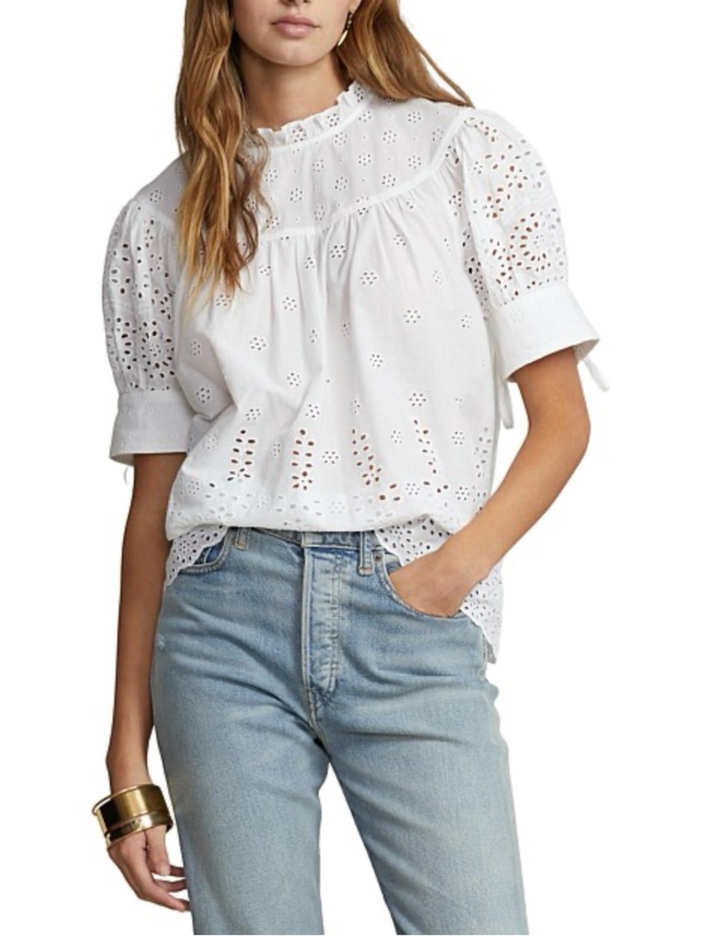 Polo Ralph Lauren white eyelet blouse with tie detail. Size: 8